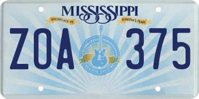 MS license plate ZOA375