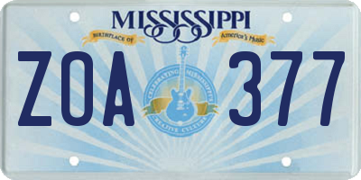 MS license plate ZOA377