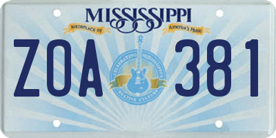 MS license plate ZOA381