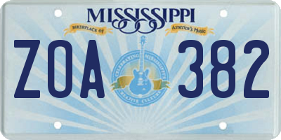MS license plate ZOA382