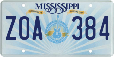 MS license plate ZOA384