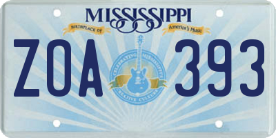 MS license plate ZOA393