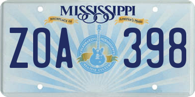 MS license plate ZOA398