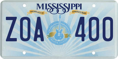 MS license plate ZOA400