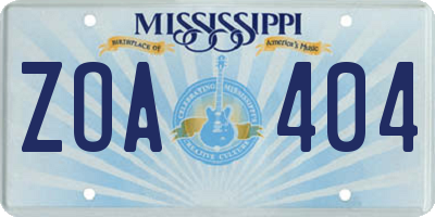MS license plate ZOA404