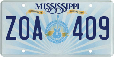 MS license plate ZOA409