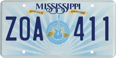 MS license plate ZOA411