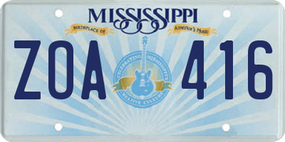 MS license plate ZOA416