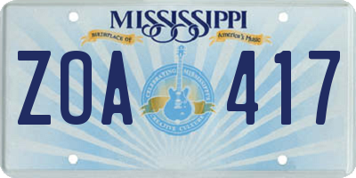 MS license plate ZOA417