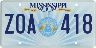 MS license plate ZOA418