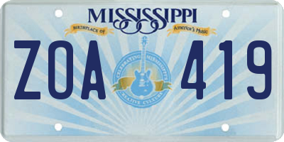 MS license plate ZOA419