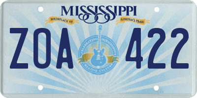 MS license plate ZOA422