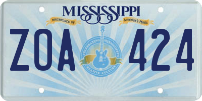 MS license plate ZOA424