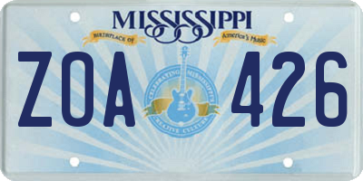 MS license plate ZOA426