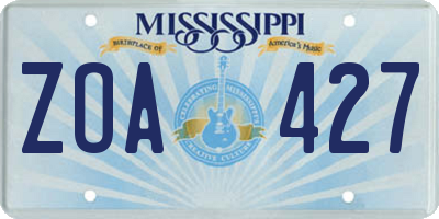 MS license plate ZOA427