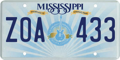 MS license plate ZOA433