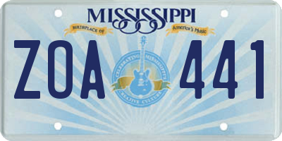 MS license plate ZOA441