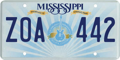 MS license plate ZOA442