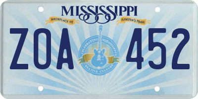 MS license plate ZOA452