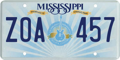 MS license plate ZOA457