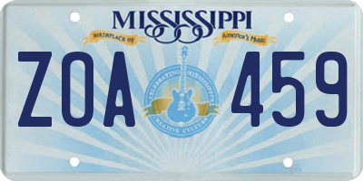 MS license plate ZOA459