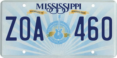 MS license plate ZOA460