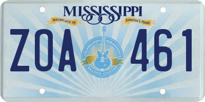 MS license plate ZOA461