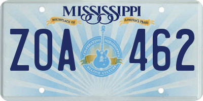 MS license plate ZOA462