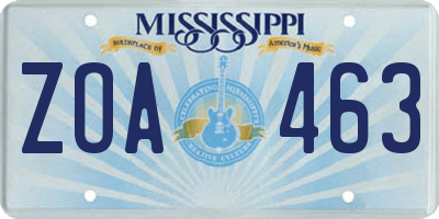 MS license plate ZOA463