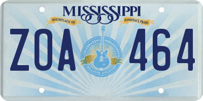 MS license plate ZOA464