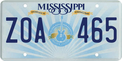 MS license plate ZOA465