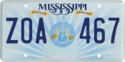 MS license plate ZOA467