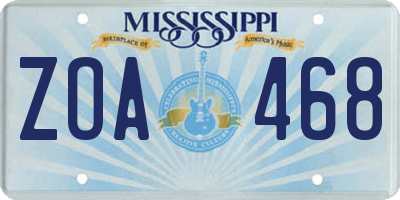 MS license plate ZOA468