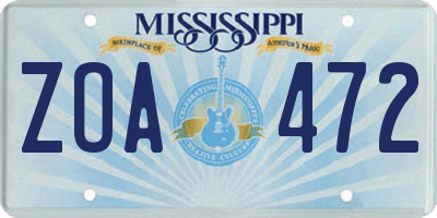 MS license plate ZOA472