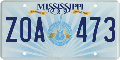 MS license plate ZOA473