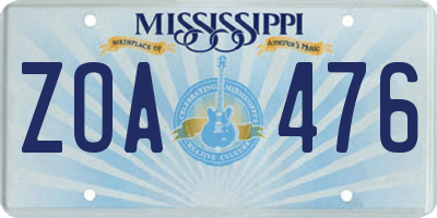 MS license plate ZOA476