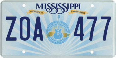 MS license plate ZOA477