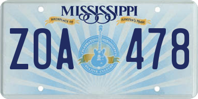 MS license plate ZOA478