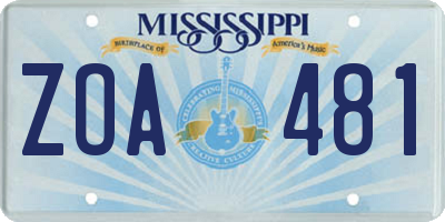 MS license plate ZOA481