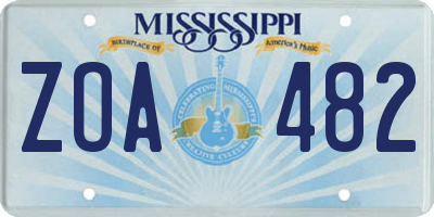 MS license plate ZOA482