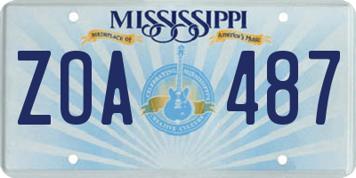 MS license plate ZOA487