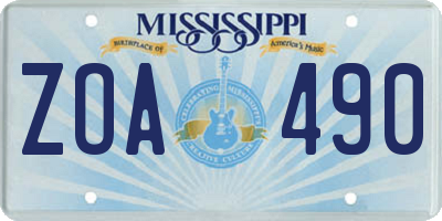 MS license plate ZOA490