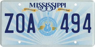 MS license plate ZOA494