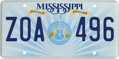 MS license plate ZOA496