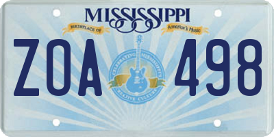 MS license plate ZOA498