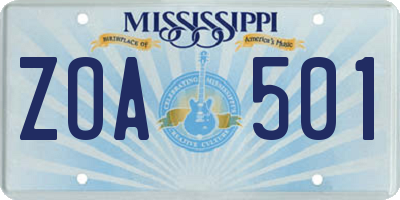 MS license plate ZOA501