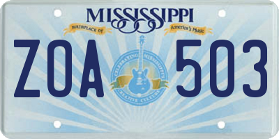 MS license plate ZOA503