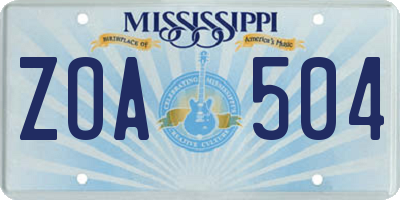 MS license plate ZOA504