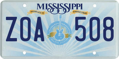 MS license plate ZOA508