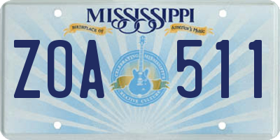MS license plate ZOA511
